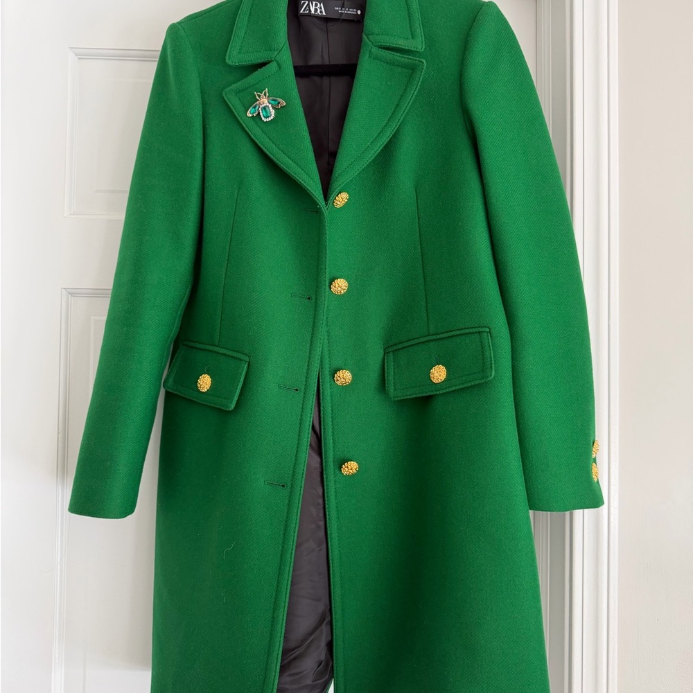 Green Zara Coat with Gold Buttons